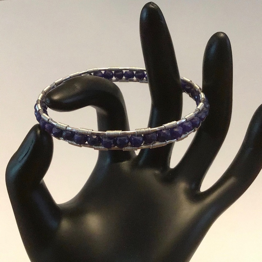 NWT Genuine Blue Sapphire Silver Bangle Bracelet